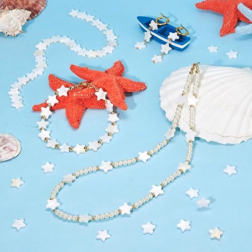 Miniatura 2 de Fashewelry 38 cuentas sueltas de concha de agua dulce natural de estrella celestial, cuentas espaciadoras planas de cinco puntas totalmente