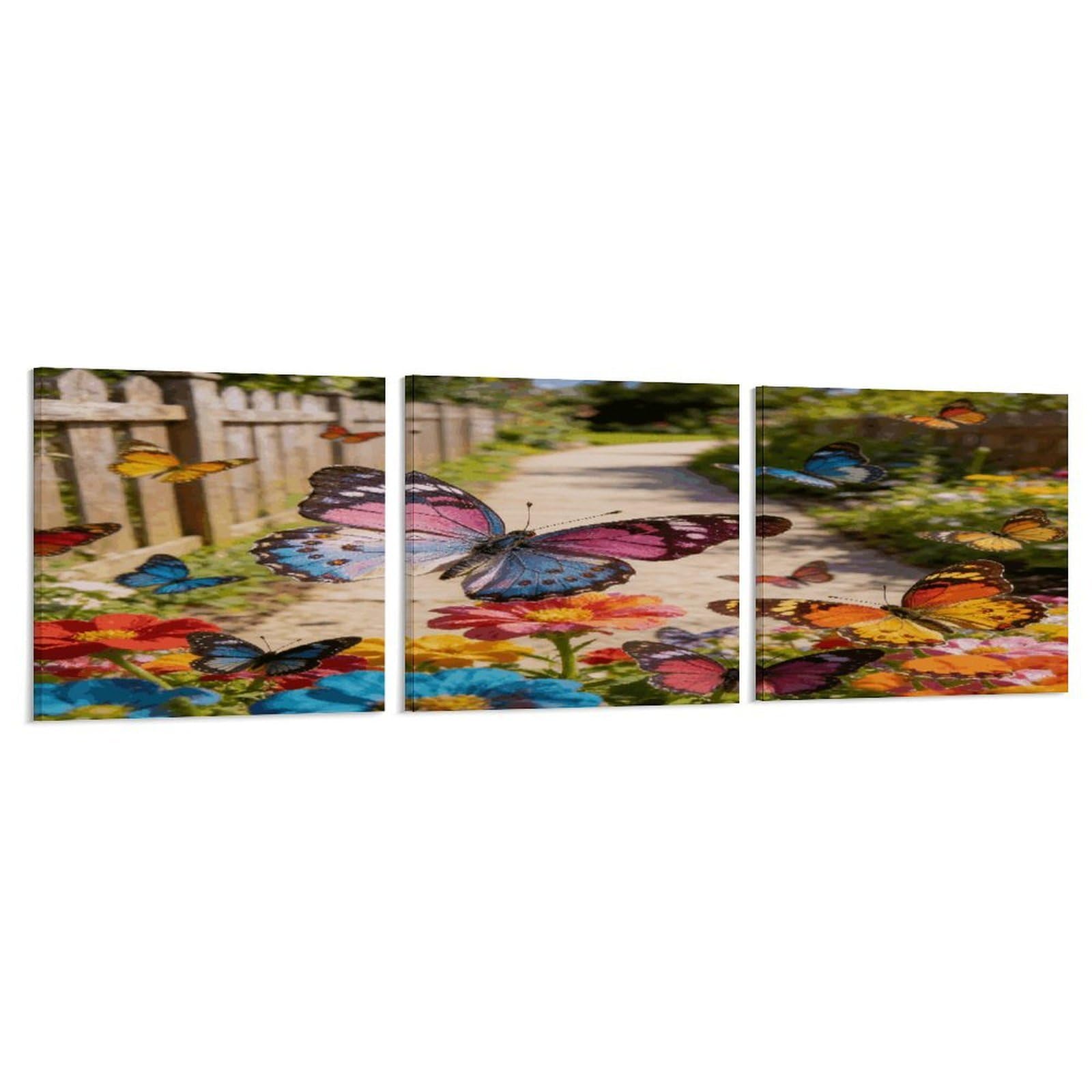 Khauerbc Style Set Of 3 Butterfly Dance Along The Flower Path Wall Art，Paintings Artwork For Living Room, Hallway, Bedroom, Office Wall Decor For Living Room, Hallway, Bedroom, Office Paintings Artwork 8X8 Inch