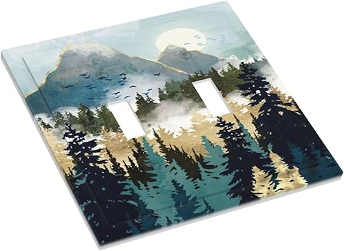Miniatura 3 de Sghxwp Cubierta de interruptor de luz de doble palanca con diseño de bosque de montaña, estilo bohemio, diseño abstracto, puesta de sol, salida del