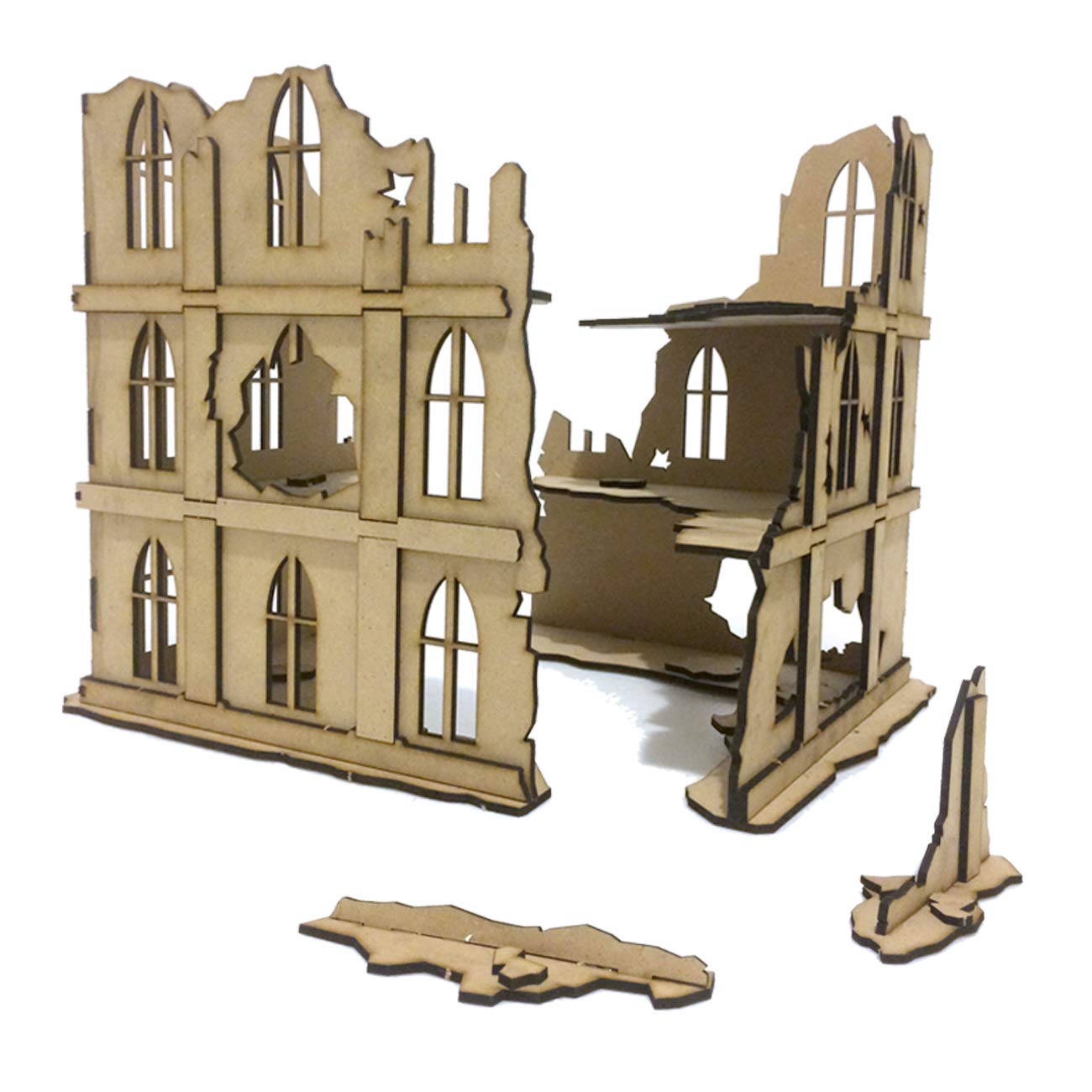 Urban Ruins 02 - Set di Elementi scenici di Città in rovina per Miniature in Scala 28mm/35mm - Tabletop Miniatures wargame 3D Scenery Terrain - MDF 3mm