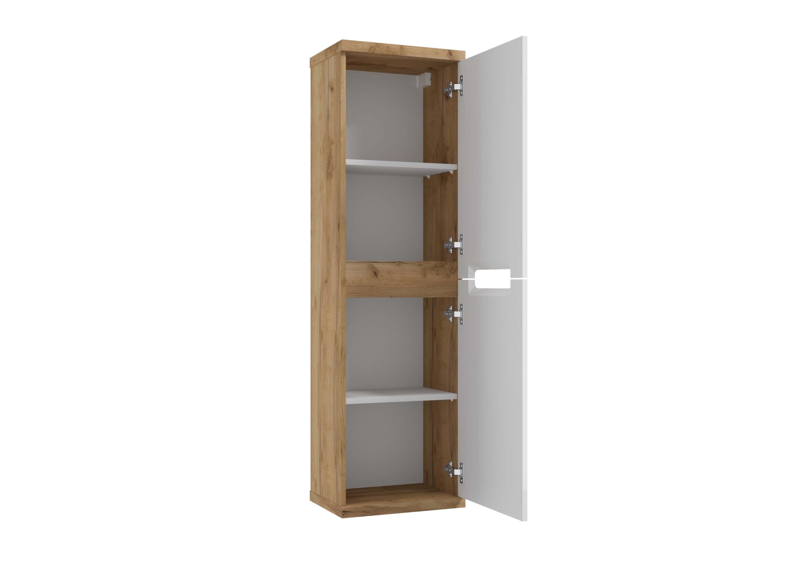.Deftrans Domodomo - Armario de baño para Colgar (138,6 x 40,4 x 29,2 cm, 4 estantes), Color Blanco Brillante y Roble Dorado