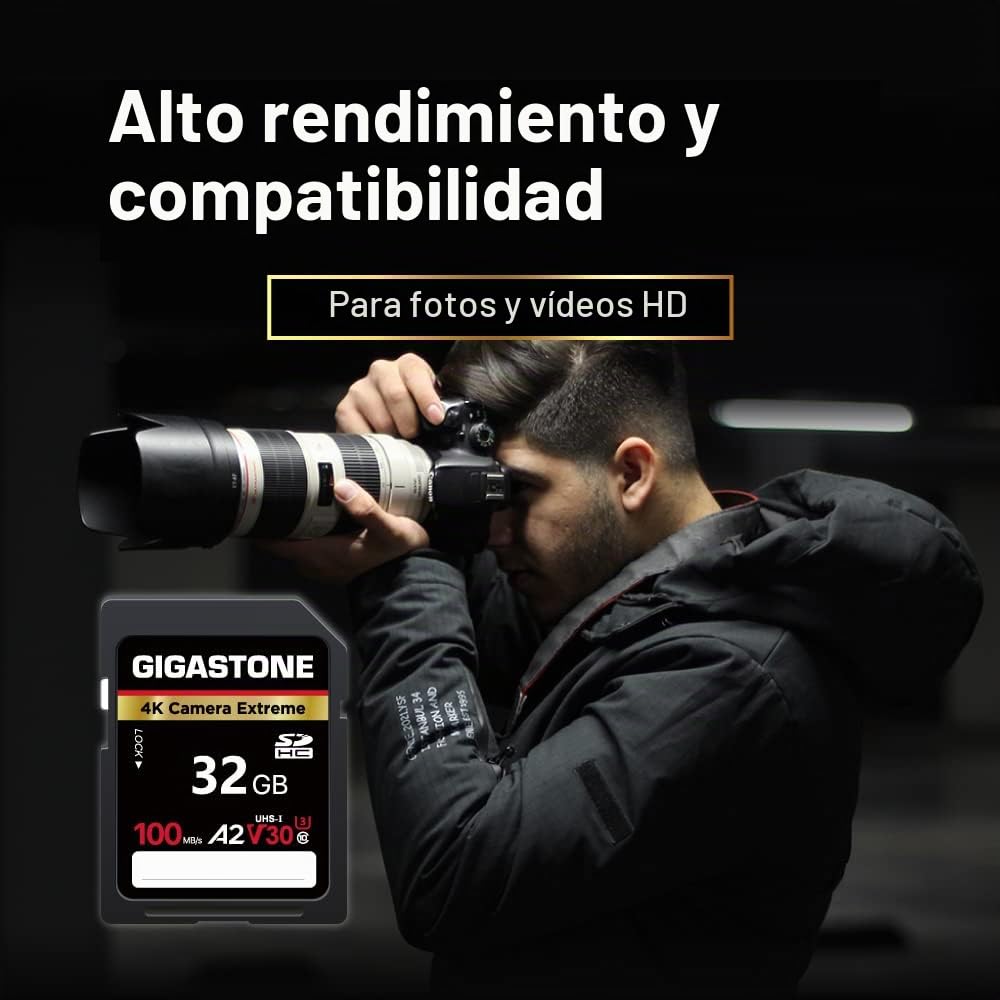 【5 Años Recuperación de Datos Gratis】 GIGASTONE Tarjetas SD 32GB Paquete de 2 Tarjetas, A2 V30 4K U3 UHS-I Clase 10 cámara Extrema, hasta 100MB/s.Compatible con Canon Sony, con 1 Mini Estuche