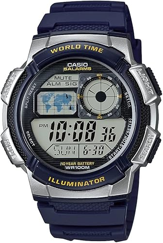 Casio Reloj de resina de cuarzo con batería de 10 años para hombre modelo AE1000W-2AV Azul Patchwork Digital