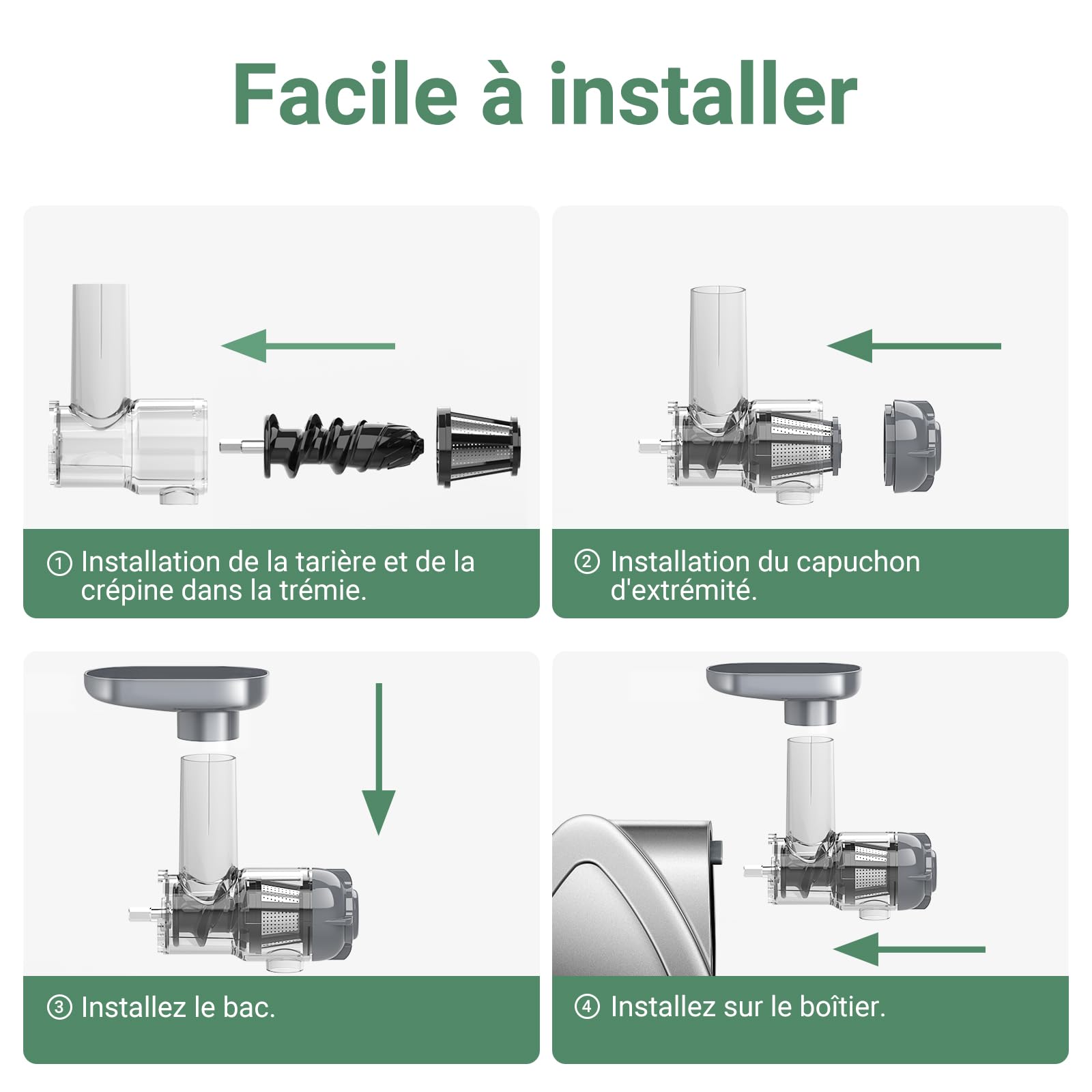 Aobosi Extracteur de Jus Sans BPA, Moteur Silencieux, Fonction Reverse, Rendement Élevé, Gris