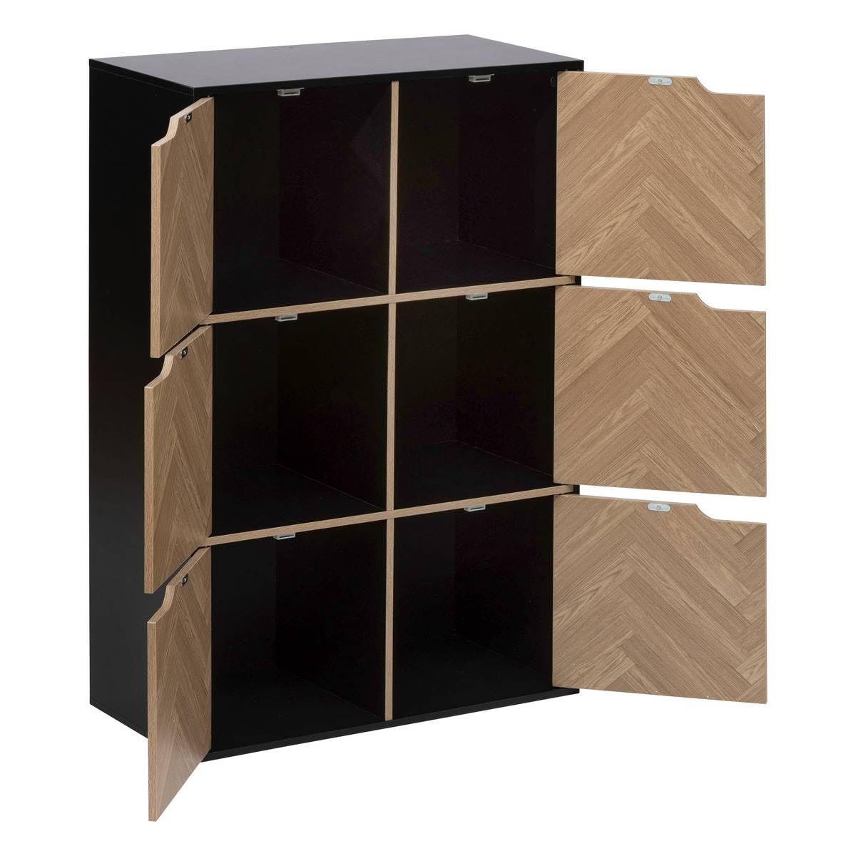 5five - Mueble de 6 estantes y 6 puertas con diseño Chevron - Efecto madera y negro - Forma cúbica - Almacenamiento práctico y práctico - Sala de estar, oficina, dormitorio