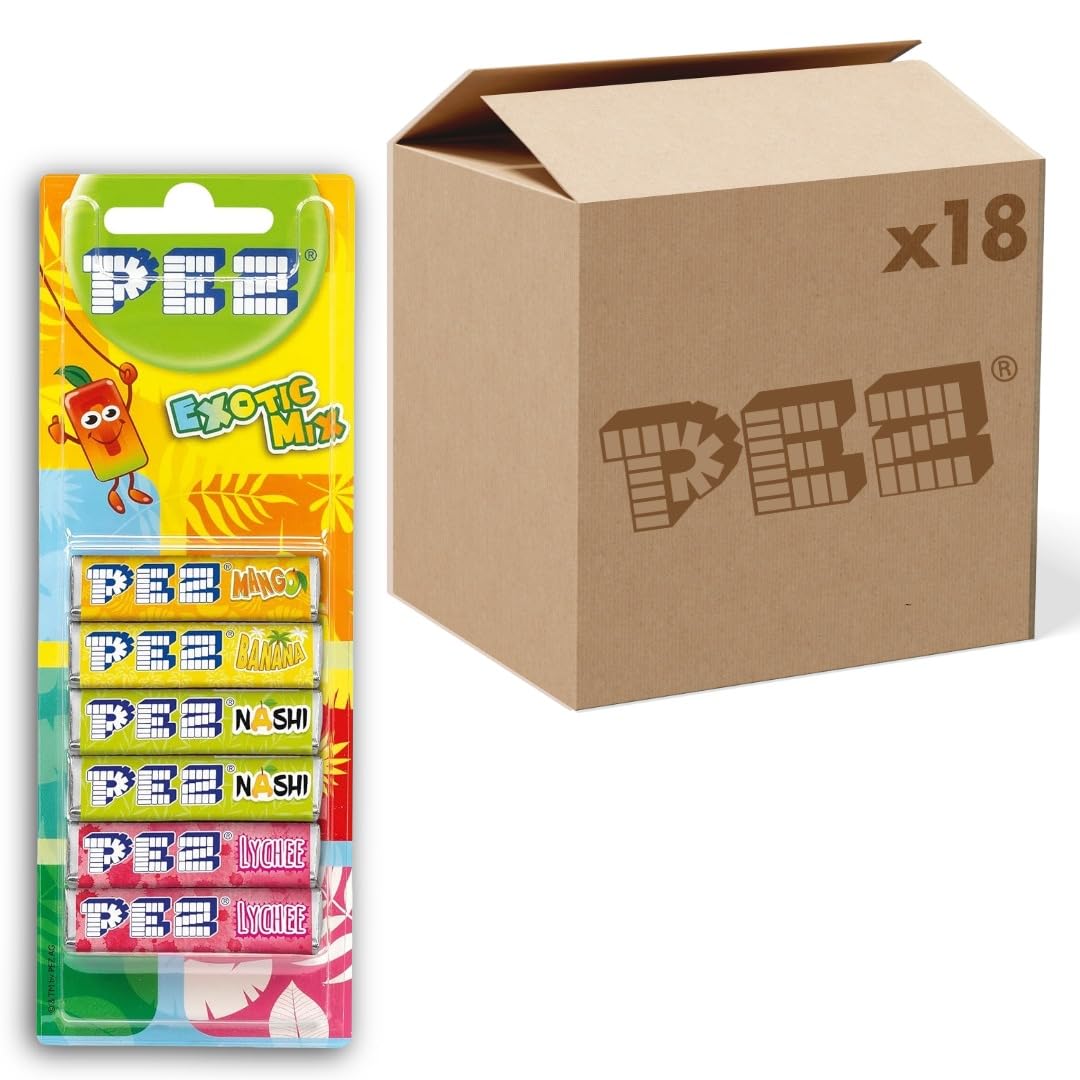 PEZ Refill Pack, Exotic Flavour Mix, Retro Vegetarian Gift Sweets, 6 x 8.5 g (Pack of 18)