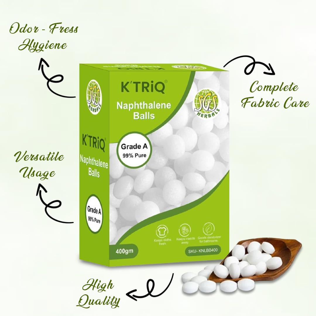 K'TRiQ Naphthalene Balls, Grade A 99% Pure β 400 gm, Long-Lasting Freshness, Protects Clothes from Moths, Mildew, and Bad Odors 1