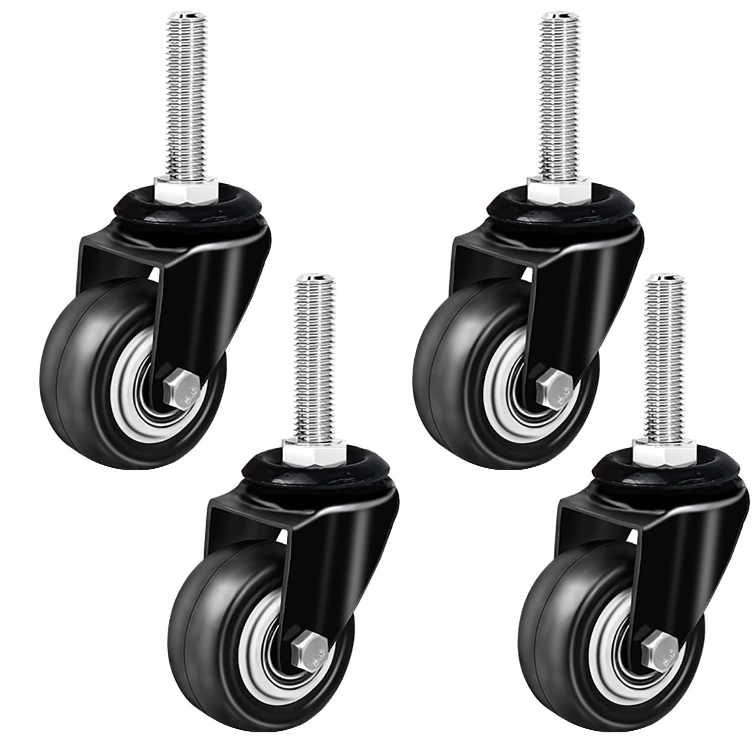 2 Pouce roulettes Petits à M12 Tige Filetée, roulettes Pivotantes avec Frein, Capacité de Charge 140kg, 4 Roues for Meubles Silencieuses(Swivel,M12*60mm)