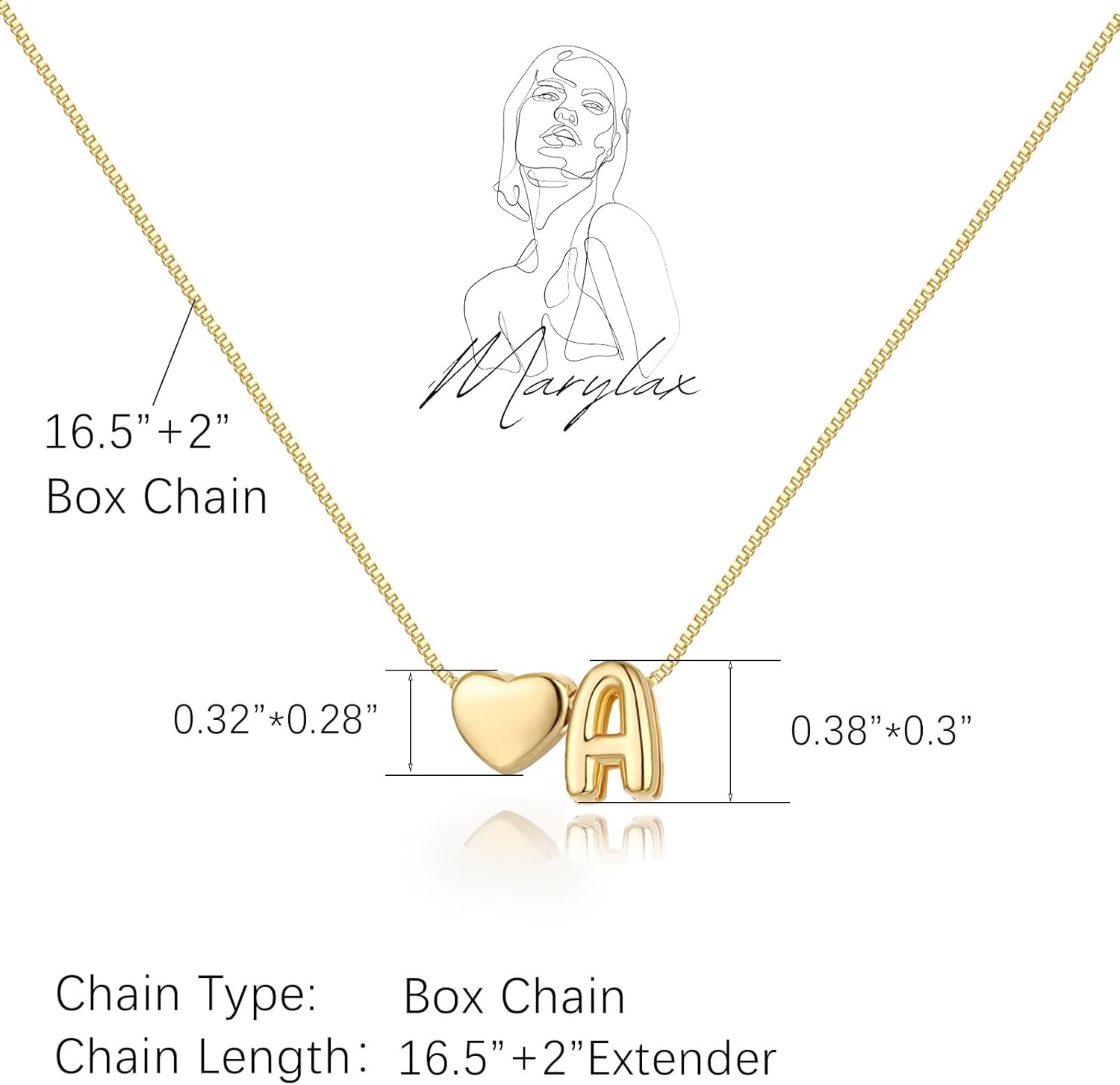 Gold Initial Necklaces for Women, Charm Bubble Gold Letter Necklace Name Personalized Heart Shaped Pendant Necklace for Women - Image 5