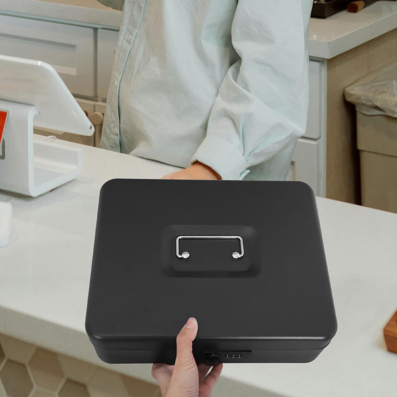 Healeved Cassetta Portavalori in Metallo Serratura a Combinazione, Scatola per Risparmio di Denaro Compatta da Ufficio, Salvadanaio in Acciaio Inox per Adulti Scomparto Password Sicuro
