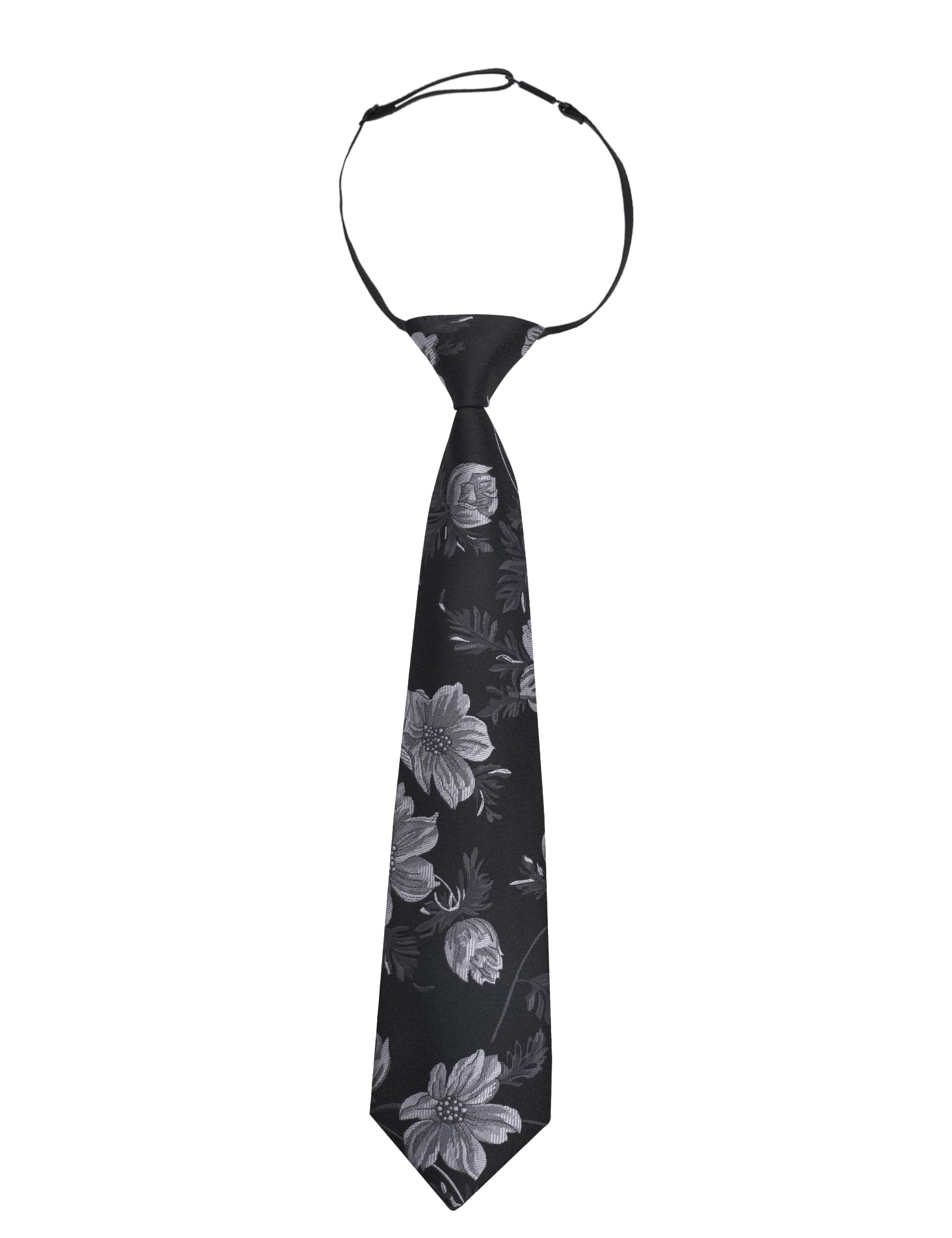 Alizeal Boys 13inches Length Flower Pattern Neckties, Black+Gray