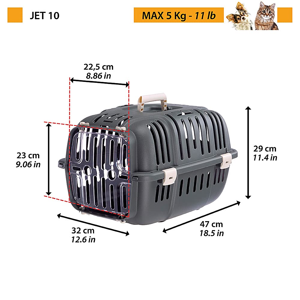 Ferplast Trasportino Rigido per Cani Piccoli e Gatti Jet 10, Porta Trasparente Antiurto, Griglie di aerazione