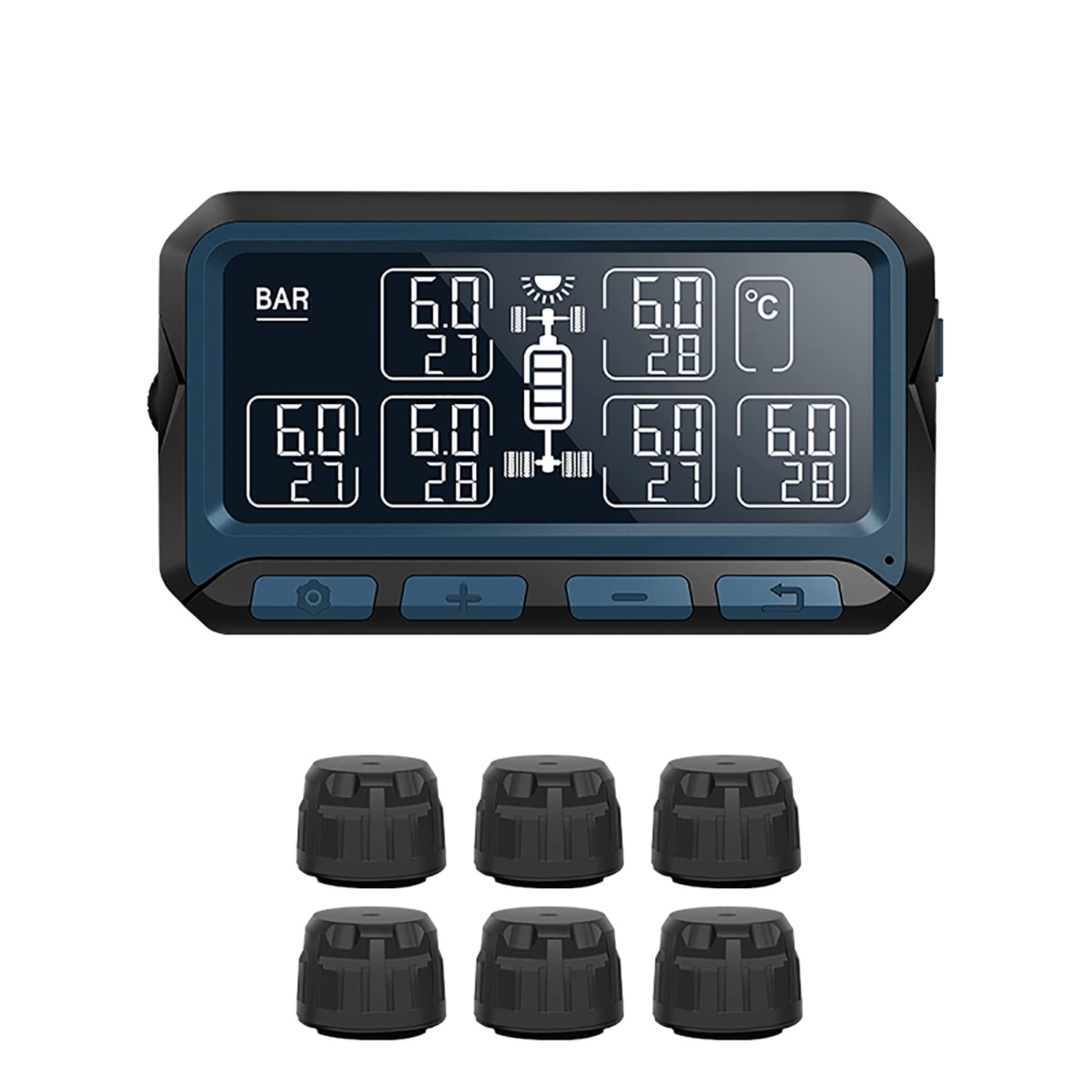 TPMS Solare Per Auto - Monitoraggio Pressione Pneumatici Con Sensori Esterni E Display LCD