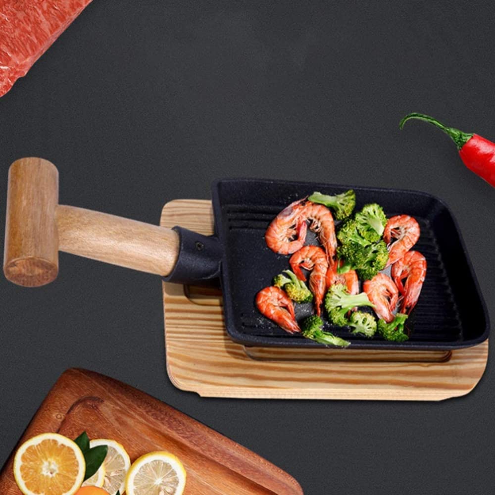 Nieprzywierająca patelnia grillowa z drewnianym uchwytem nadaje się do mycia w zmywarce do piekarnika naczynia domowe do grillowania odpływ tłuszczu od pieczenia - 23 cm