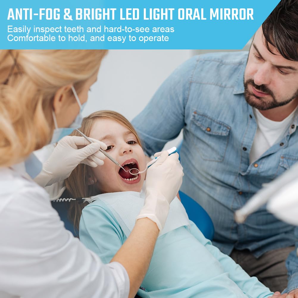 ACWOO Espejo Dental con Luz LED, 2 Piezas, Anti-Niebla, Azul y Rosa