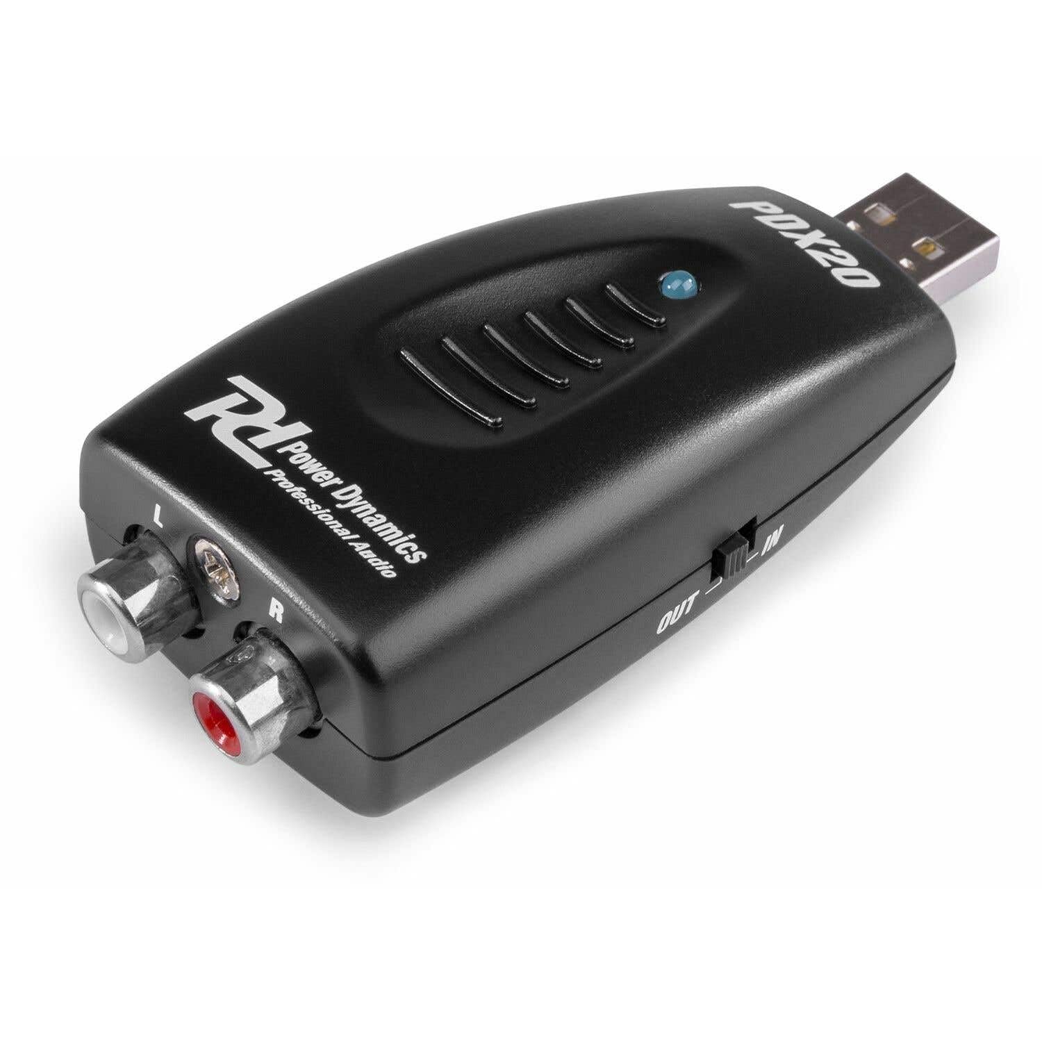 Power Dynamics PDX20 - Convertidor Analógico Digital USB-RCA, sustitución AUX, Salida de Sonido para portátil, Adaptador USB a RCA, Convertidor DA, DAC, Puente RCA USB, Interfaz de Audio de 2 Canales