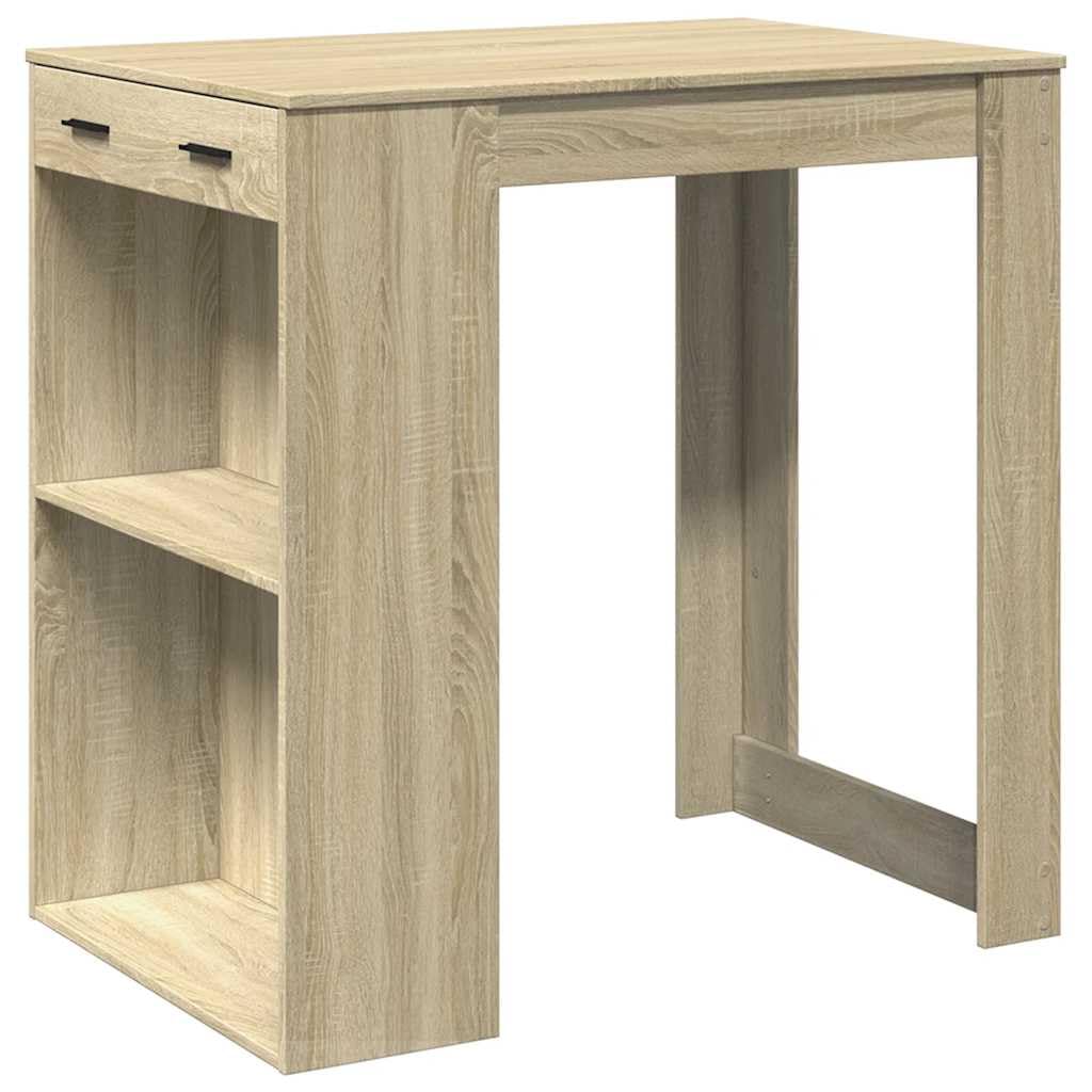 Table de bar en chêne Sonoma de 103,5 cm de hauteur avec rangements intégrés pour cuisine