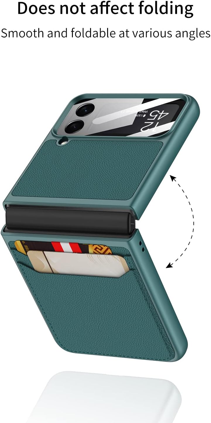 SHIEID Flip 4 Case, Galaxy Z Flip 4 Case with Leather Wallet Card Holder Phone Case Compatible with Galaxy Z Flip 4 5G, Silver