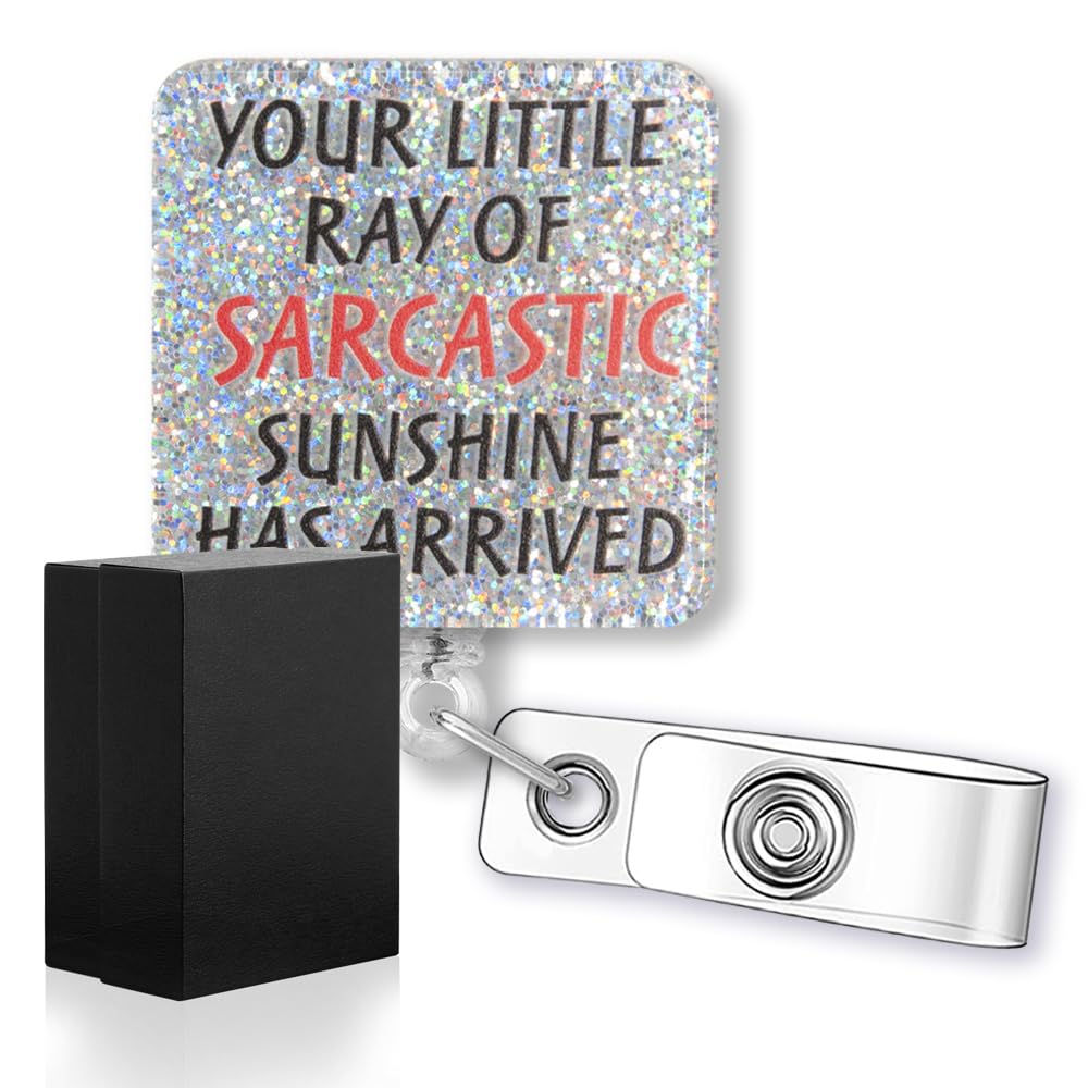 rofiowa Your Little Ray of Sarcastic Sunshine Has Arrived Funny Glitter Badge Reel, Retractable Badge Holder for Radiology Technicians Medical