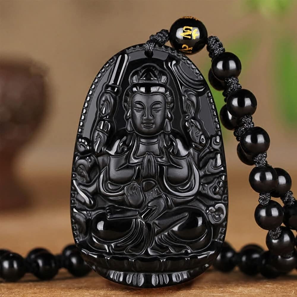 Pendentif Bouddha En Obsidienne Naturelle - Amulette Talisman Protection Spirituelle Pour Femme