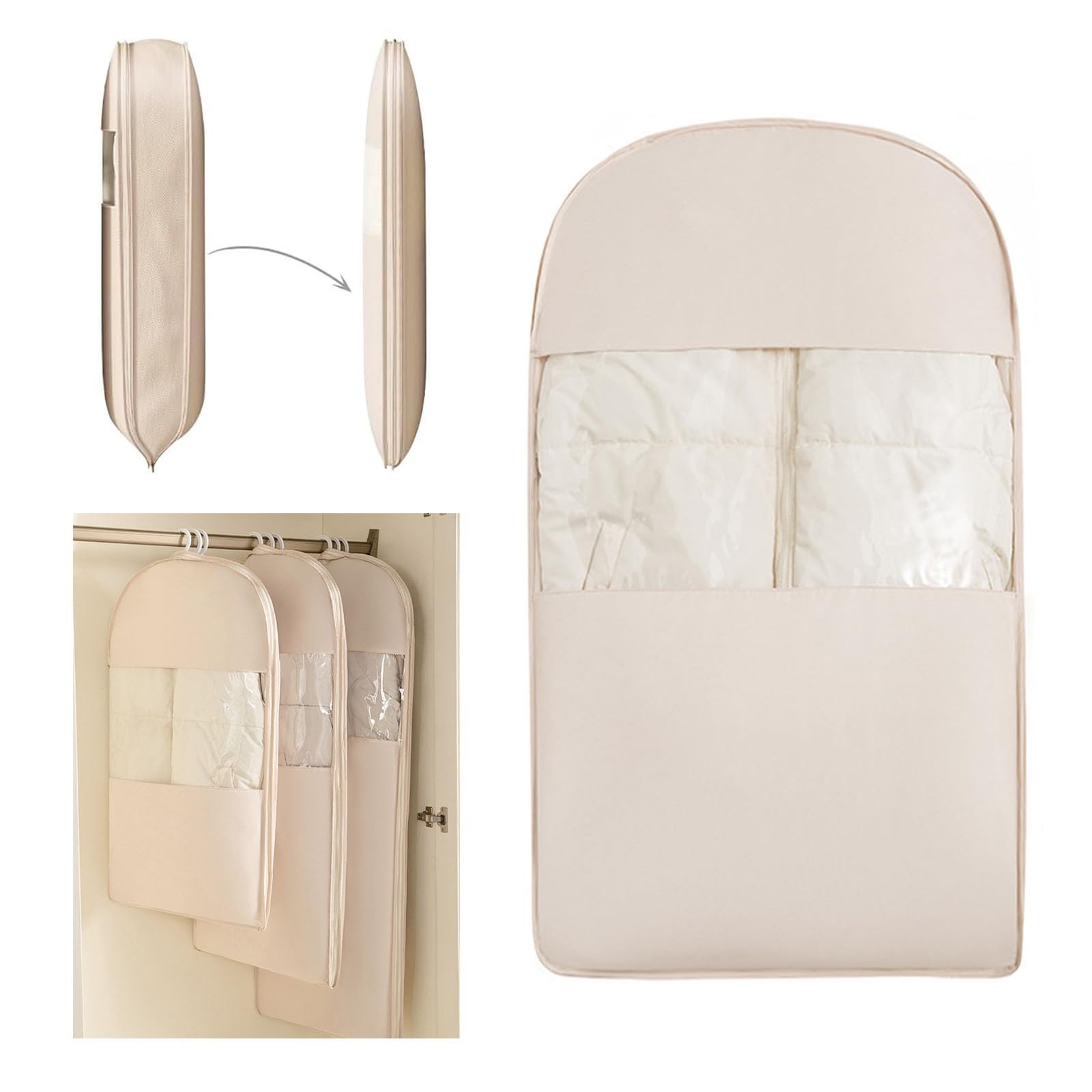Space Saving Hanging Compression Garment Bag with Zipper for Closet Storage Hanging Clothes Storage Bag Garment Covers for