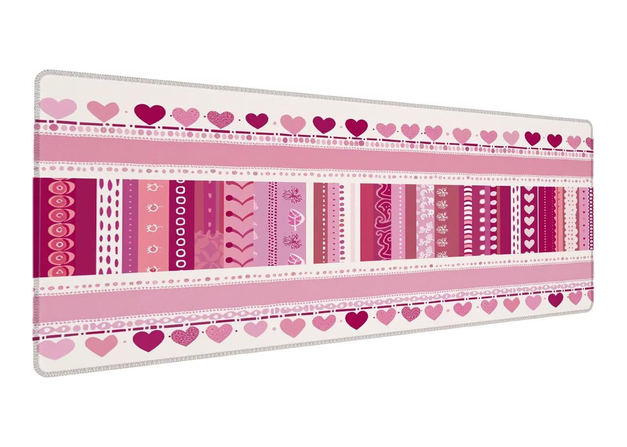 Gamingowa podkładka pod mysz XXL, 1200 x 600 x 3 mm, różowa podkładka pod mysz, duża miłość, podkładka na biurko, antypoślizgowa gumowa podstawa, na biurko, szyte krawędzie, podkładka pod mysz