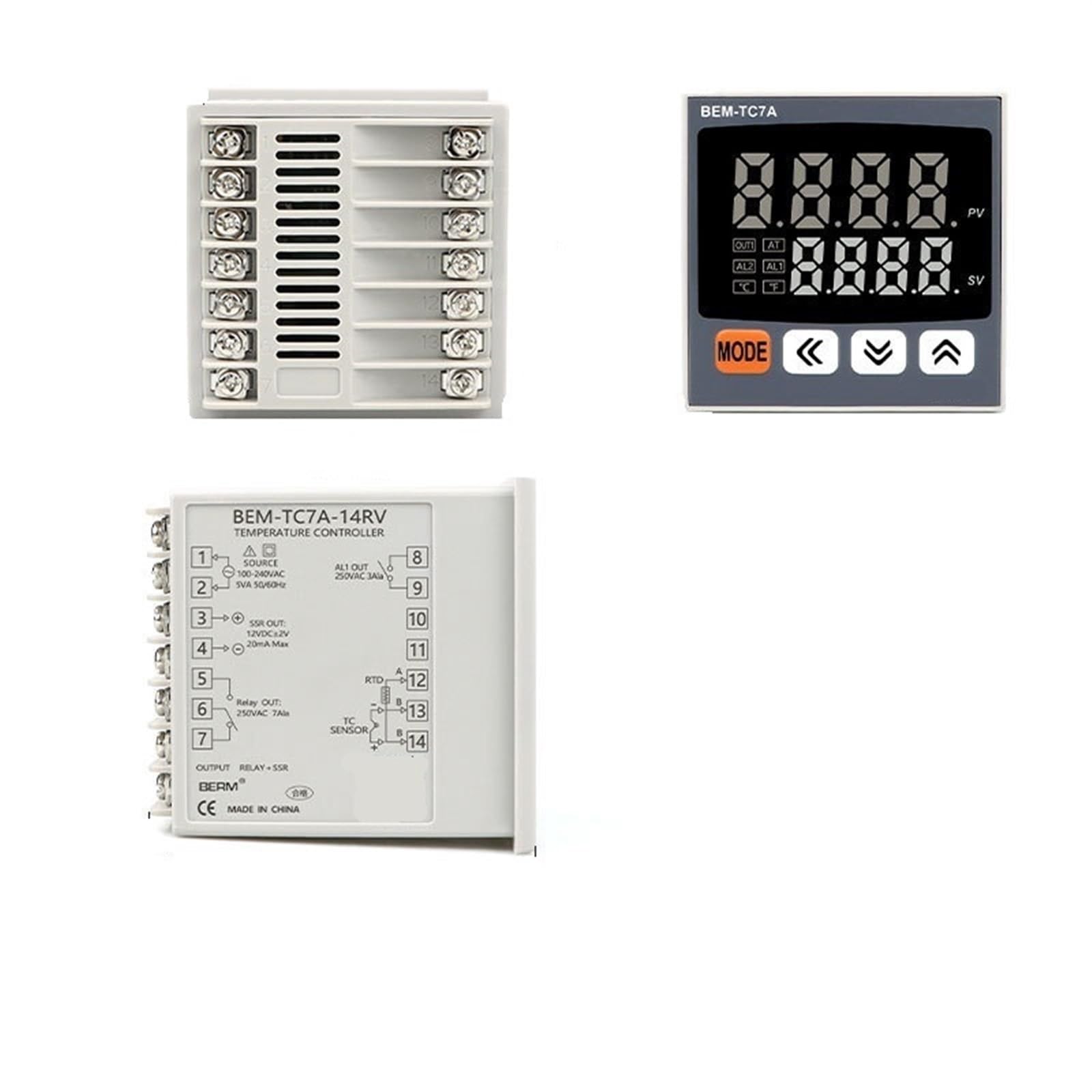 Termostato inteligente TC4A 1A 7A controlador de temperatura pantalla digital ajuste PID de alta precisión controlador de salida dual universal (Size : BEM-TC7A-14RV)