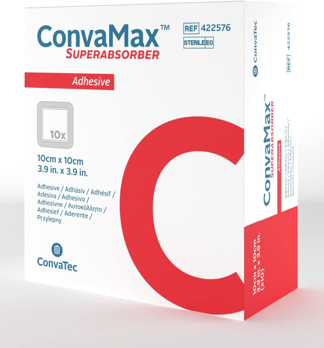 ConvaTec ConvaMax Superabsorber Adhesive Dressing, 4"x4" - Soft Absorbent Wound Dressing with High Fluid Retention Core, 422576, Box of 10