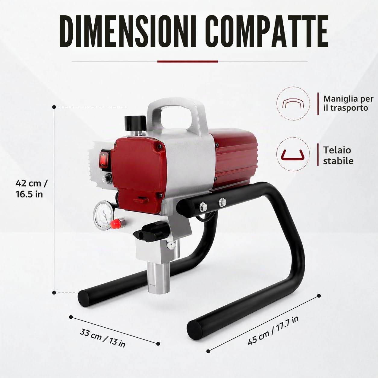Dispositivo di verniciatura a spruzzo professionale 1,8 KW, Airless Paint 250 mm con tubo di 13 m, sistema di verniciatura a spruzzo airless ad alta pressione 1,8 l/min