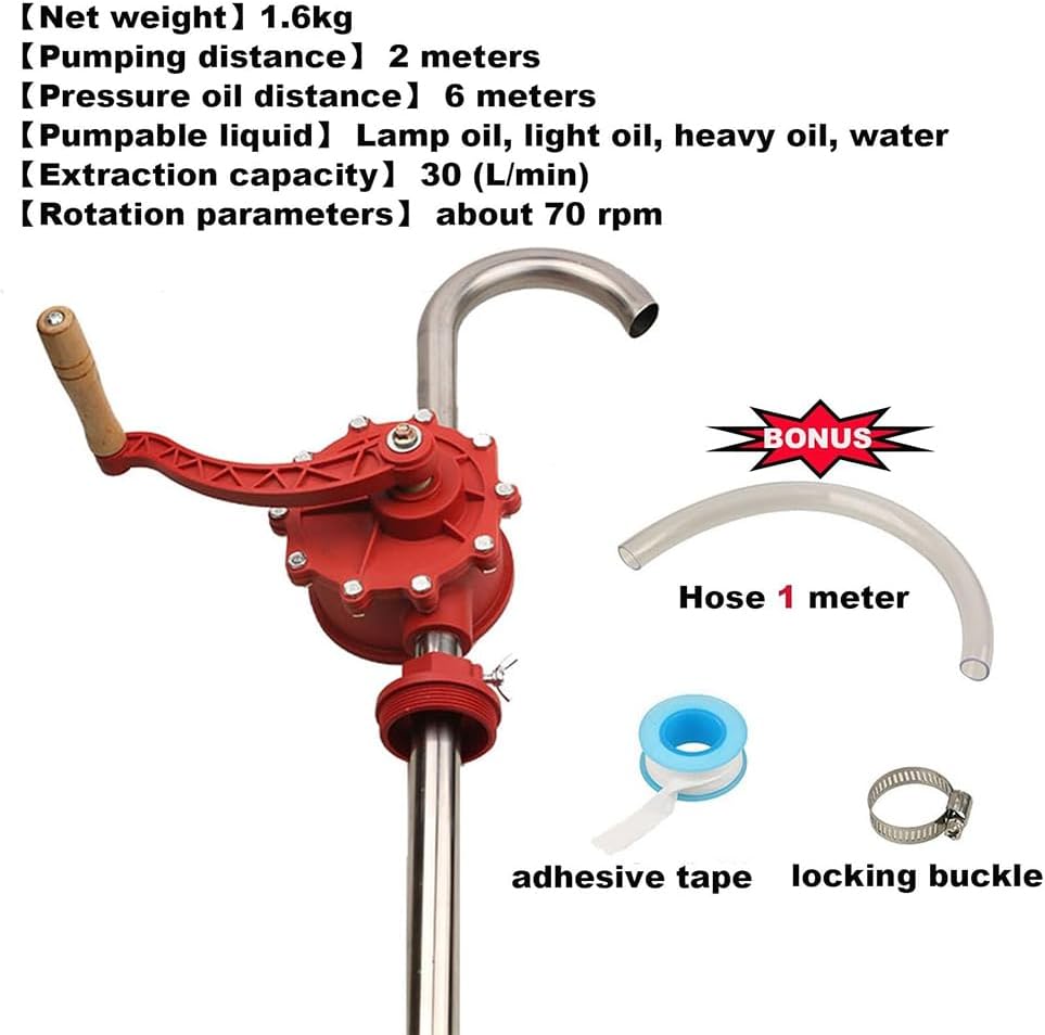 Barrel Drum Hand Pump, Fuel Transfer Pump for 5 to 55 Gallon Drums, Hand Crank Oil Transfer Pump, Rotary Barrel Pumps for Transfer of Fuel, for Engine Oil, Diesel Fuel
