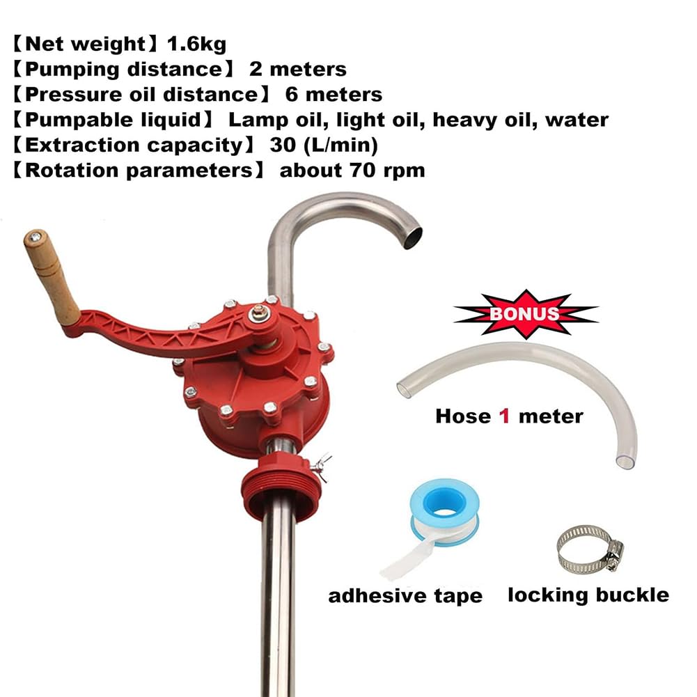Pompe Manuelle pour Fûts, Pompe De Transfert De Carburant pour Fûts De 5 À 55 Gallons, Pompe De Transfert D'huile À Manivelle, Pompes Rotatives pour Fûts pour Le Transfert De Carburant