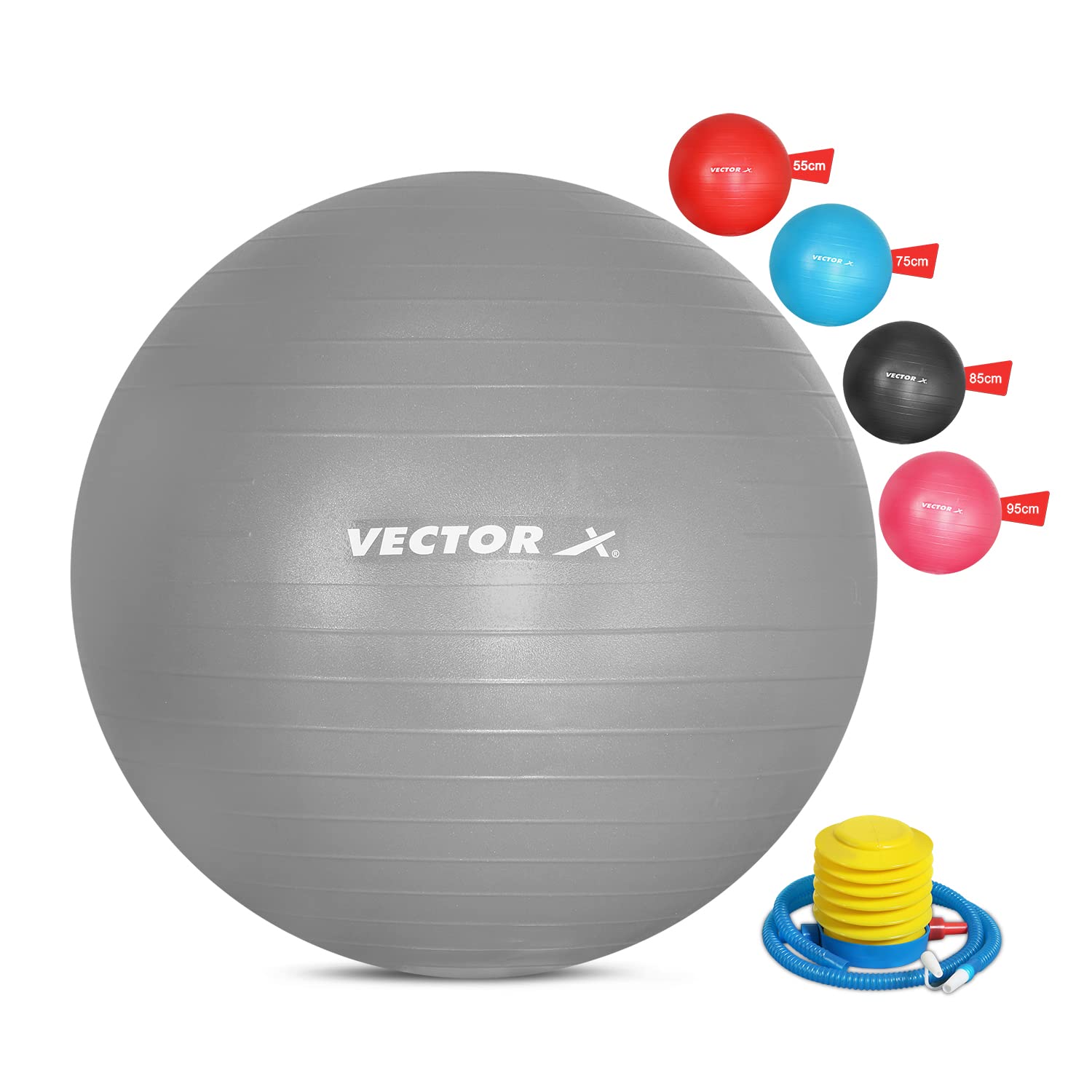 Vector X Gymnastikball für Übungen, Anti-Burst-Gymnastikball mit Fußpumpe für Workout, Yoga-Ball für Damen und Herren, Schweizer Ball für Balance-Stabilitätstraining, Geburtsball für Schwangerschaft