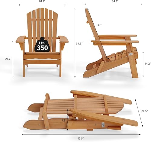 Miniatura 3 de VINGLI Juego de 2 sillas plegables Adirondack de madera, sillas Adirondack para exteriores, sillas plegables para fogata para patio, barbacoa,