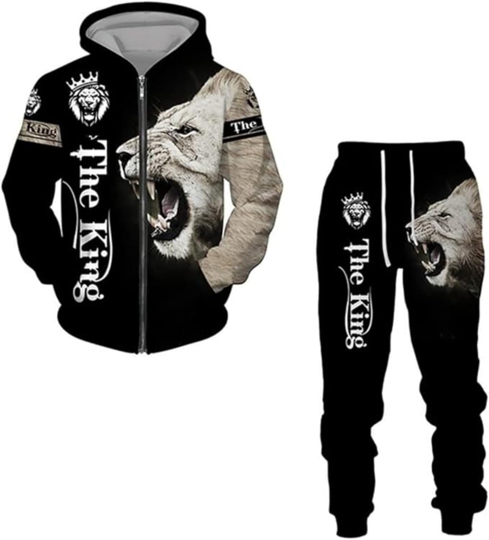 lFTEGUFKXS Christmas Wolf Men's Jogging Suit Lion Hoodie and Trousers Men's Tiger Tracksuit Jogging Suit Sports Suit, S12, XL