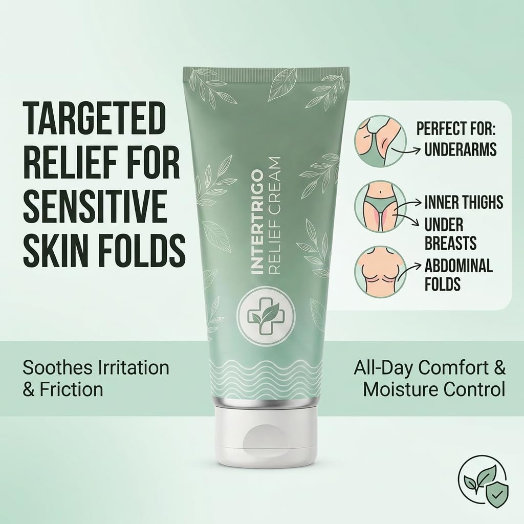 Intertrigo Relief Cream, Skin Fold Care, Moisture Control & Friction Barrier, Fast Absorbing Non Greasy Formula for Inner Thigh Underarm Under Breast Care, Irritation Moisture Control (2)