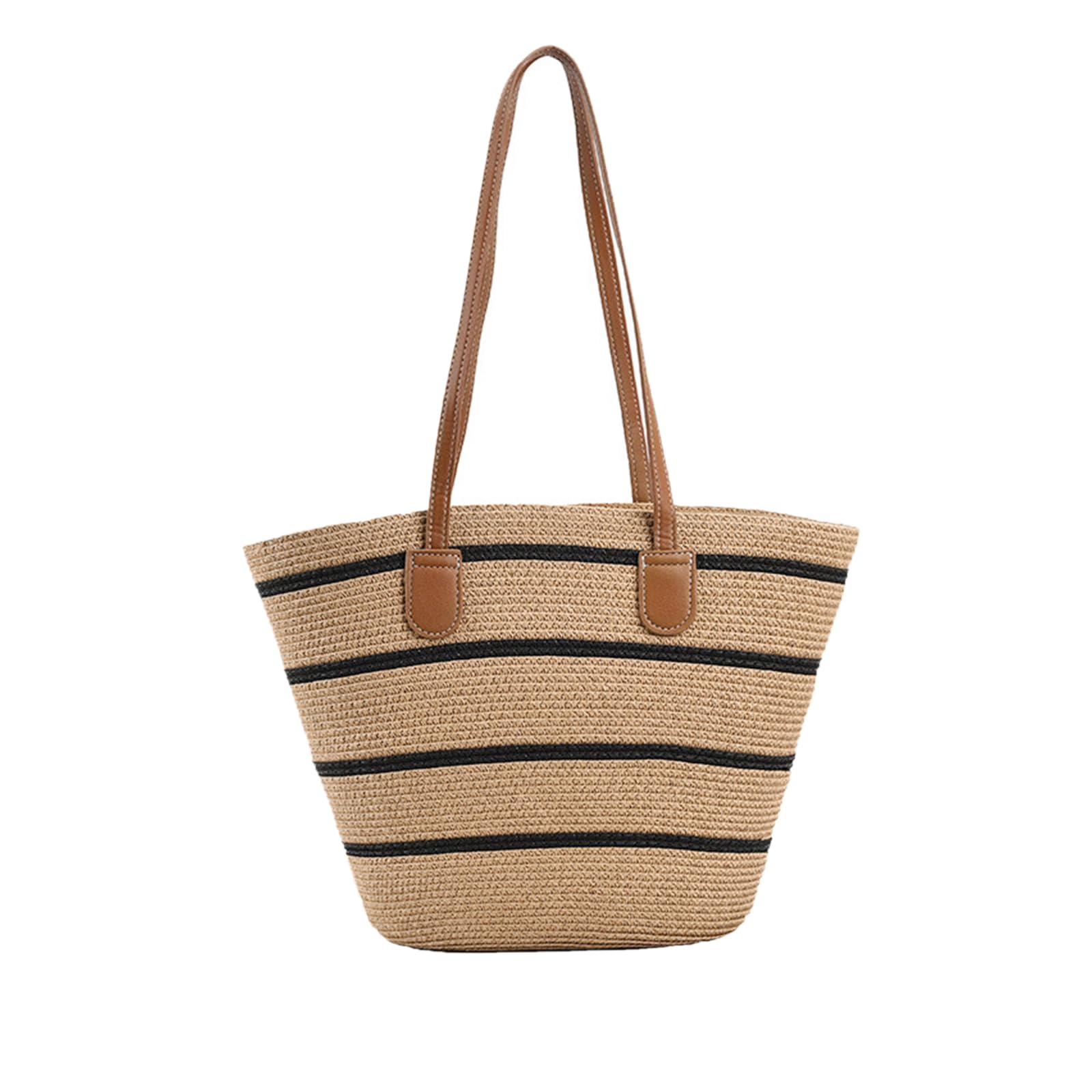 NICOLE & DORIS Stroh Handtasche Damen Strandtasche Groß Shopper Schultertasche Sommer Strandtasche Tote Bag Basttasche Gewebt Einkaufstasche für Strand Reise Coarse Stripes