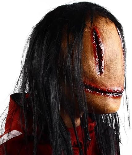 Homgaty HOMGATYPTGA126 Creepy Halloween Mask With Hair, Horror Devil Mask Natural Latex Stitching Female Men Ghost Mask thumb #4