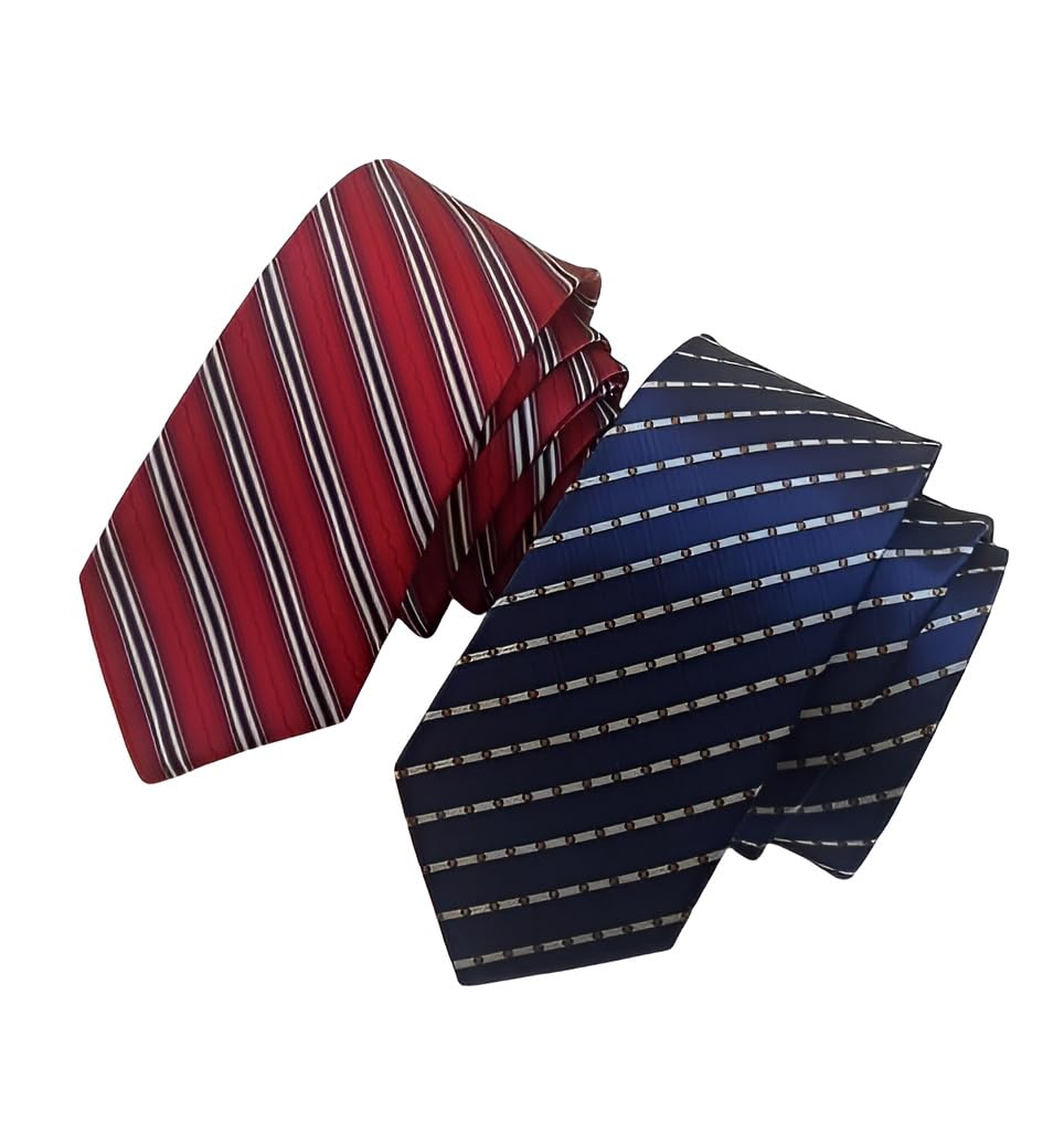 Men's Striped Ties Combo, Professional Business Formal Wear, Red and Navy Blue, Diagonal Pattern,Width-2.5 inch-image-46