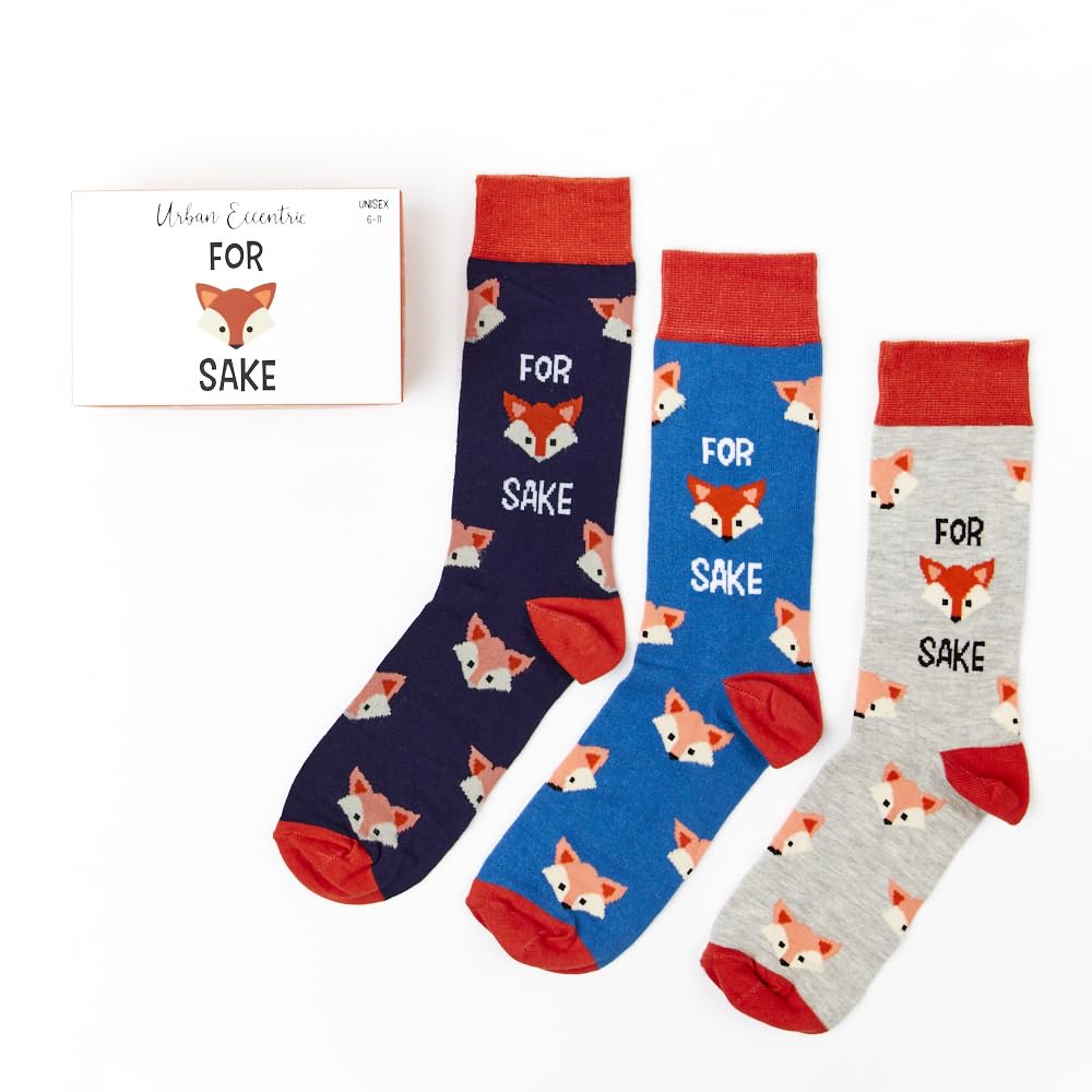 Urban Eccentric Unisex For Fox Sake Socks Gift Set | Gift | 3 Pairs | Cotton Rich Socks | Premium Socks | Novelty | Gifts, Multicolour, One size