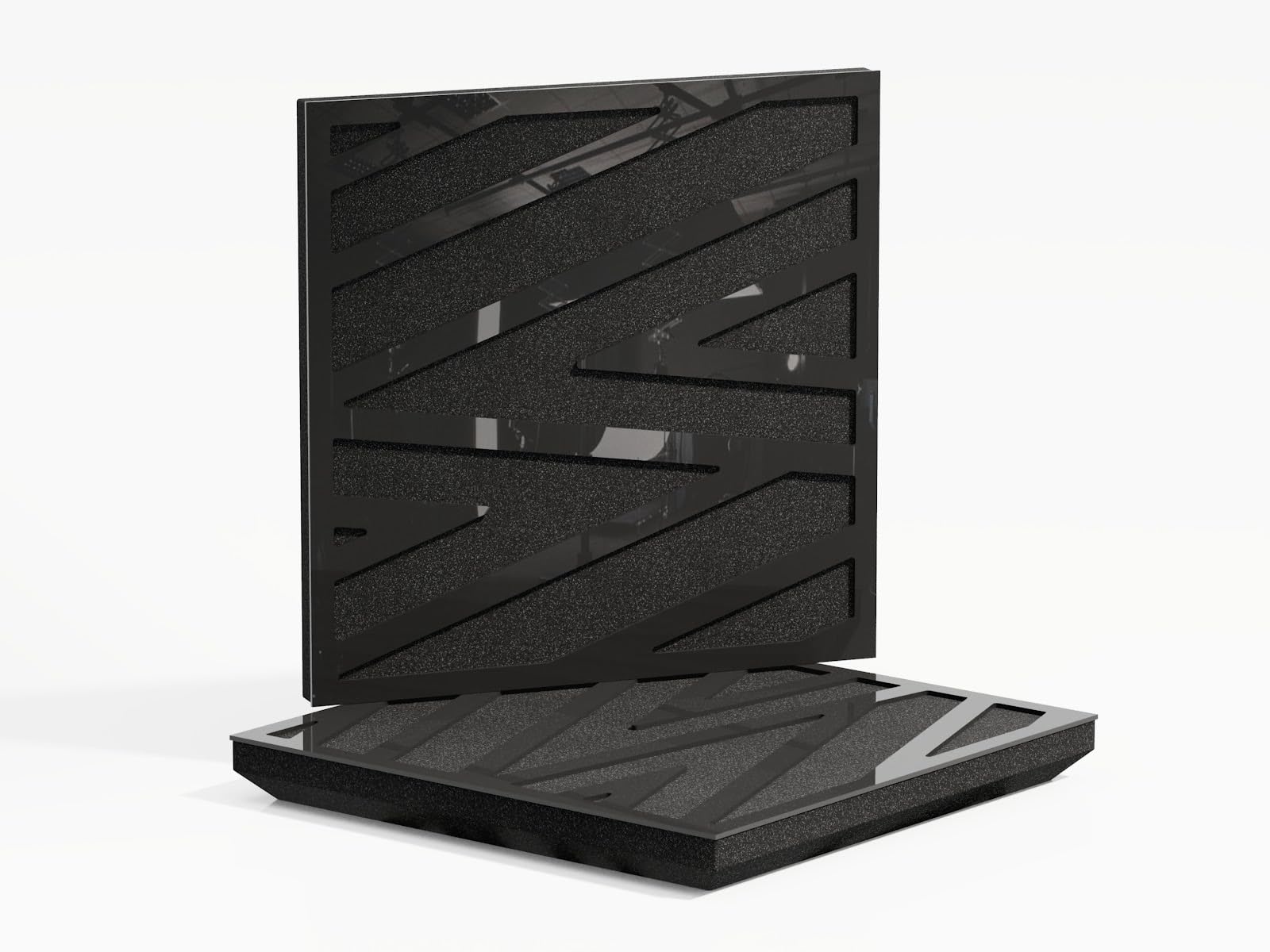 2 Pack — Sound Absorption-Diffuse Acoustic Panel | 50x50x5cm | Absorption - Diffusion - Reflection - Soundproofing | Perforated Plastic: [Black Glossy Plastic | x2 P11]
