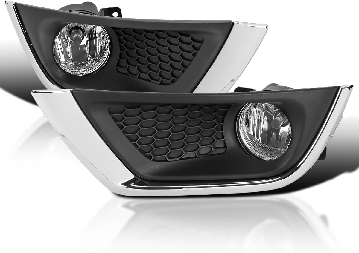SPEC-D TUNING Chrome Fog Lights + H8 Bulbs + Switch Compatible with 2017-2020 Jeep Compass, L+R Pair Assembly