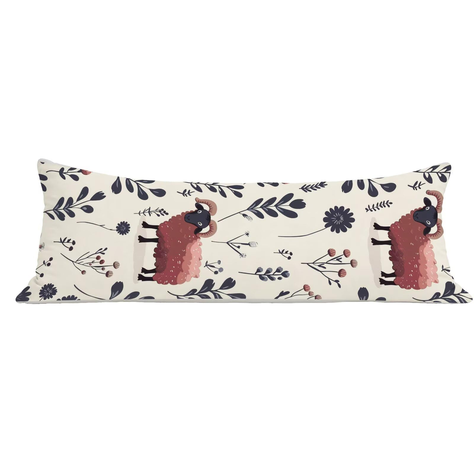 Funda de Almohada 60 x 180 cm Animal Protector Almohada 180 cm con Cremallera Invisible, Lino Durable y Transpirable Pillow Case Largas Beige Impresión a Doble Cara para Cama, Sofá y Dormitorio dg-484