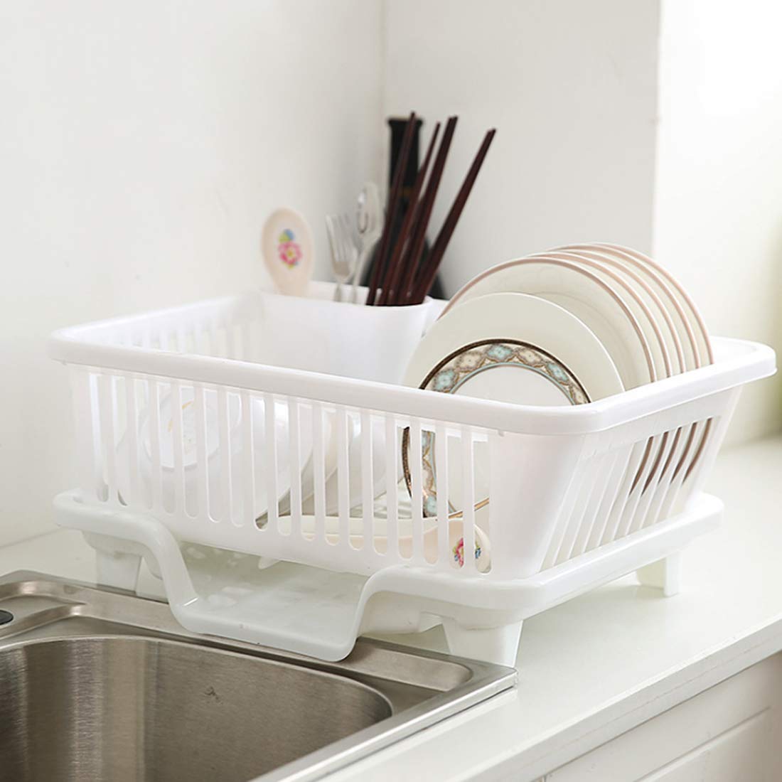 MAJOZ Dish Drying Rack with Tray for Kitchen, Plastic Dish Storage Holder, 44.5 x 31.5 x 18.5cm