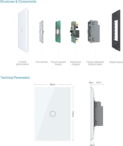 Miniatura 3 de LIVOLO - Interruptor de luz (no neutral), con panel táctil de vidrio templado, luz indicadora, interruptor táctil moderno de pared