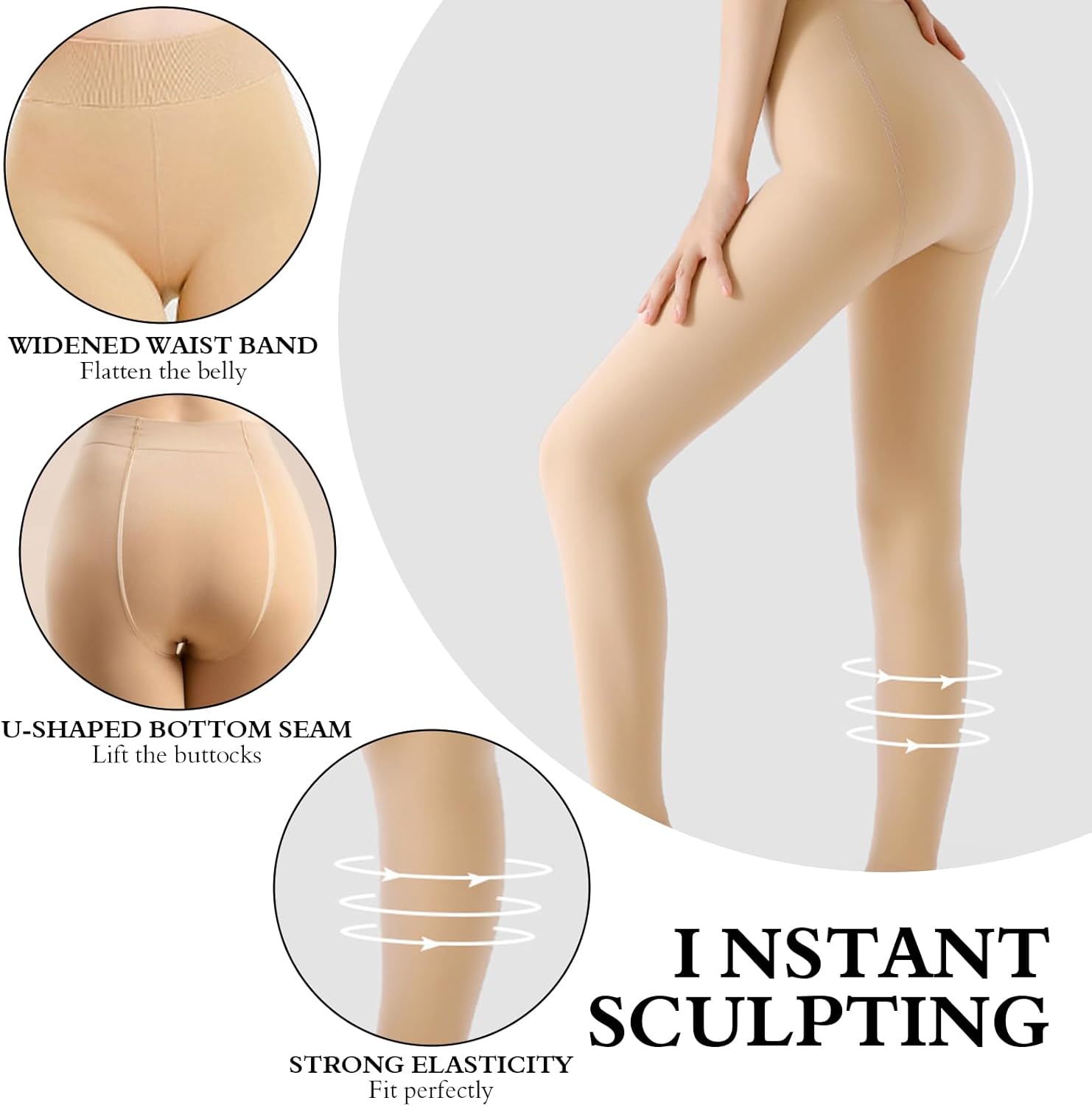 Buauty Fleece Lined Thermal Opaque Tights,Womens Thick Winter Tights High Waist Tummy Control Warm Fashion Pantyhose - Image 3