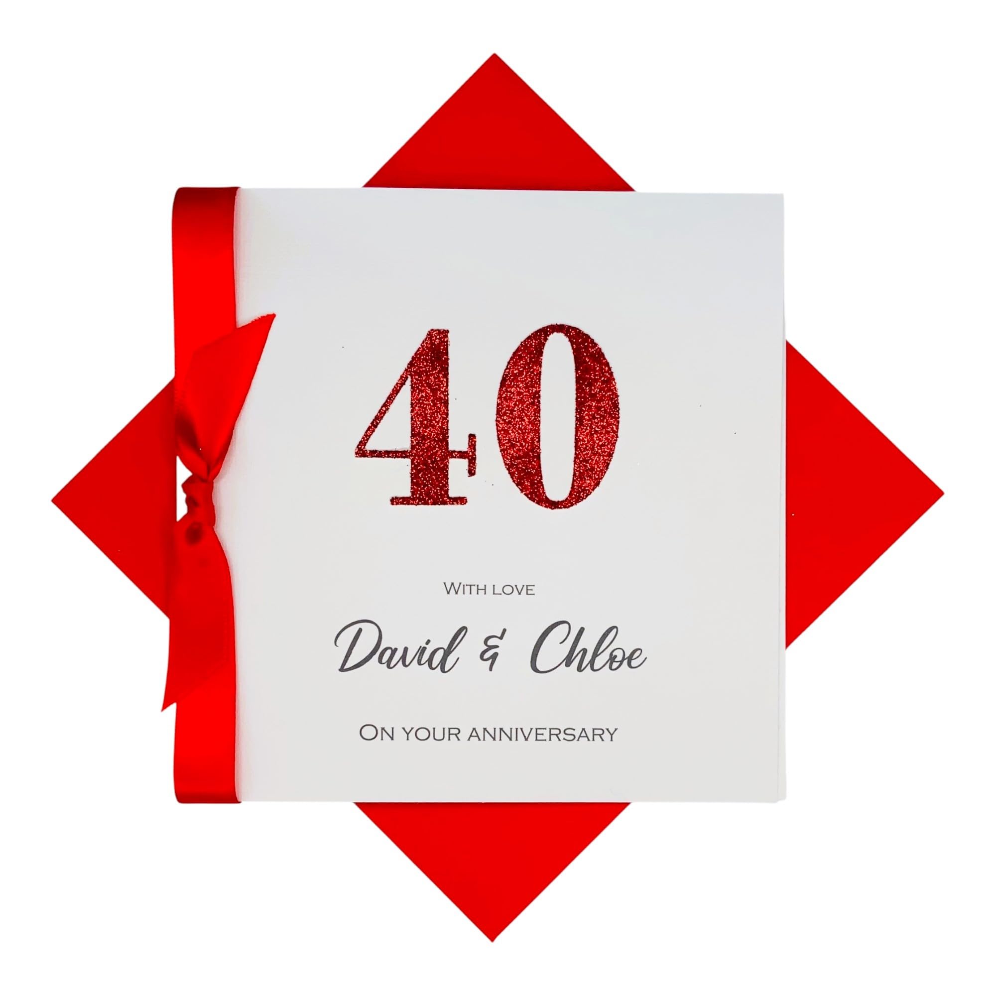 40th Wedding Anniversary Card - Ruby 40 Year Fortieth Anniversary Greeting Card, Personalised Gift for Wife, Husband, Parents, Couple Friends - 18 Colour Choice (Glitter Number) โ image 1
