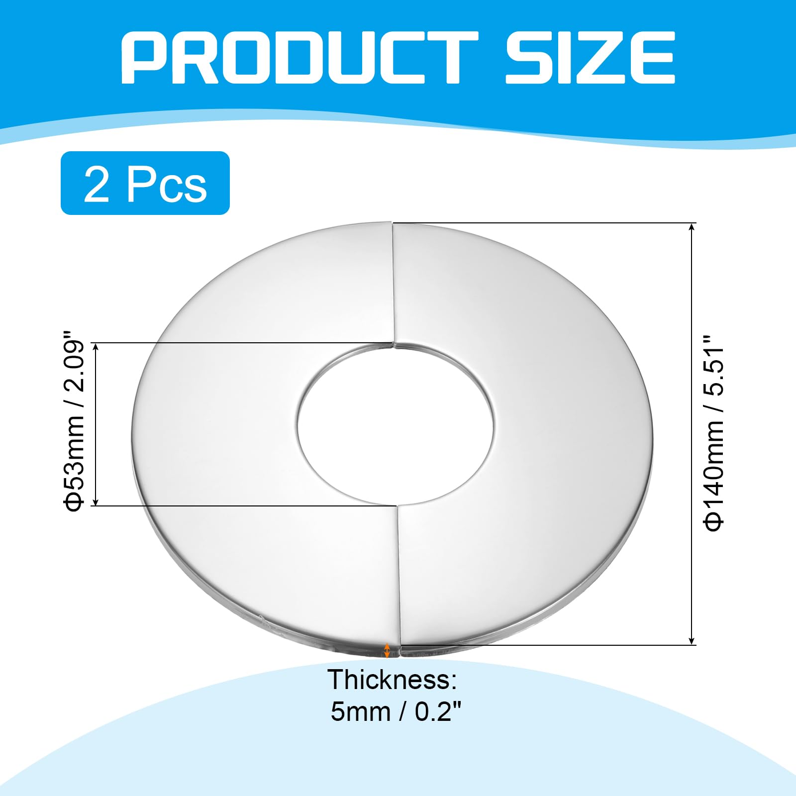 PATIKIL Flangia Divisa a Parete 2" (53mm), 2Pz in Acciaio Inox Tondo Autoadesivo Piastra Copertura per Parete Idraulica per Cucina Bagno Braccio Tubo Rubinetto Decorazione, Argento