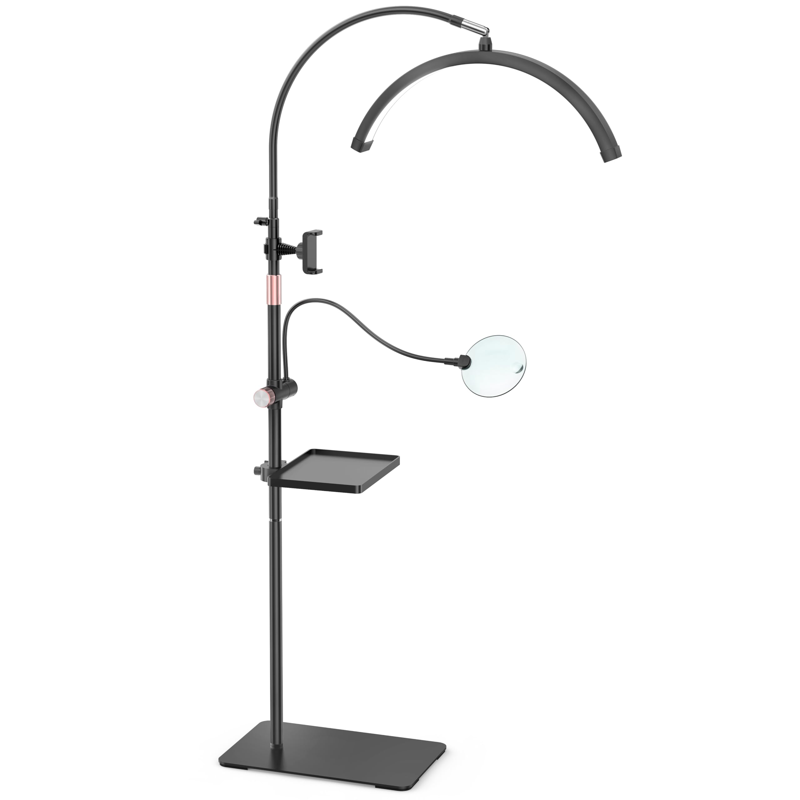 Photo 1 of MEIAOELEC Lash Light, 2500LM Half Moon Light with Tool Tray, 2X Magnifier, Phone Holder for Nail Art, Tattoo, Eyelash Extension, SPA Lighting, Floor Esthetician Lamp with Color & Brightness Adjustment