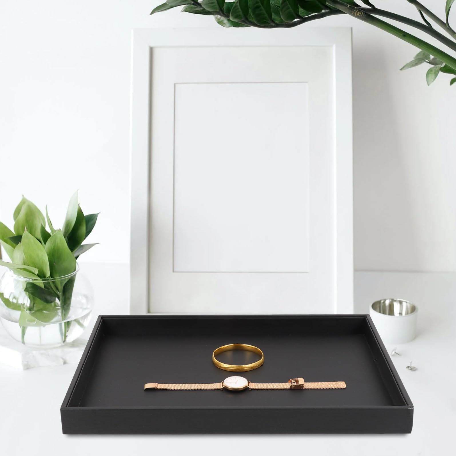 FRCOLOR 4 Piezas Bandeja Organizadora de Joyas de Mesa, Rectangular, Negro