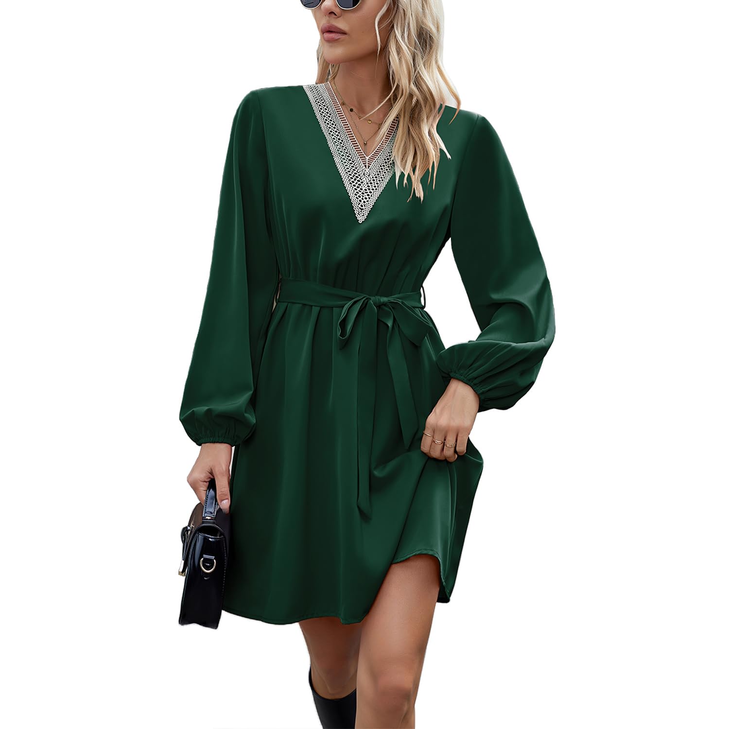 AILLOSA Vestido Floral Casual de Manga Larga con Cuello Redondo y línea A para Mujer